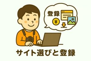 パソコンでストックフォトサイトを選んでいる画像