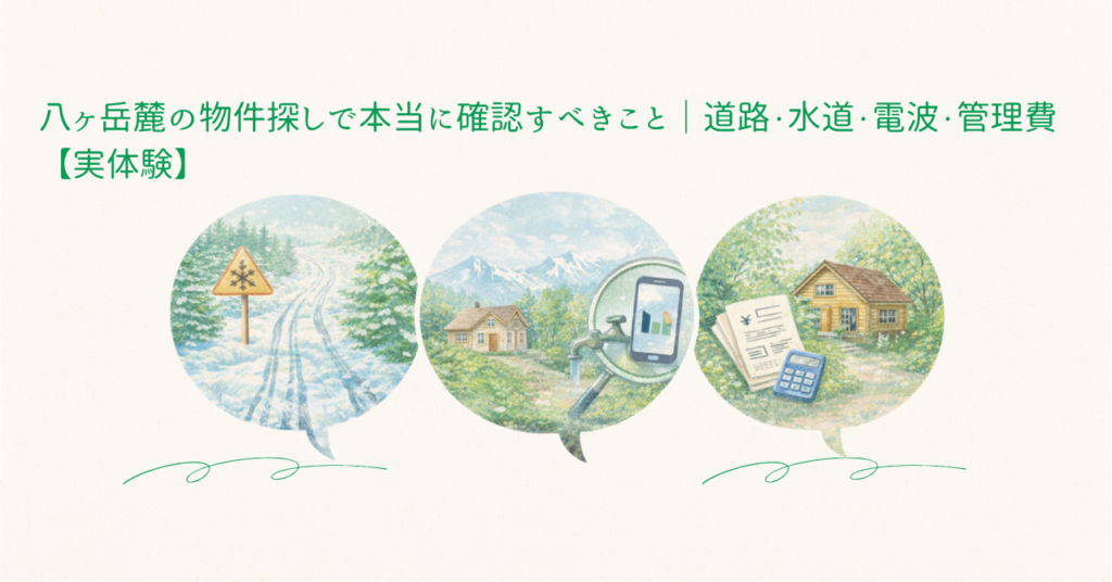 八ヶ岳麓の物件探しで本当に確認すべきこと｜道路・水道・電波・管理費【実体験】のアイキャッチ画像